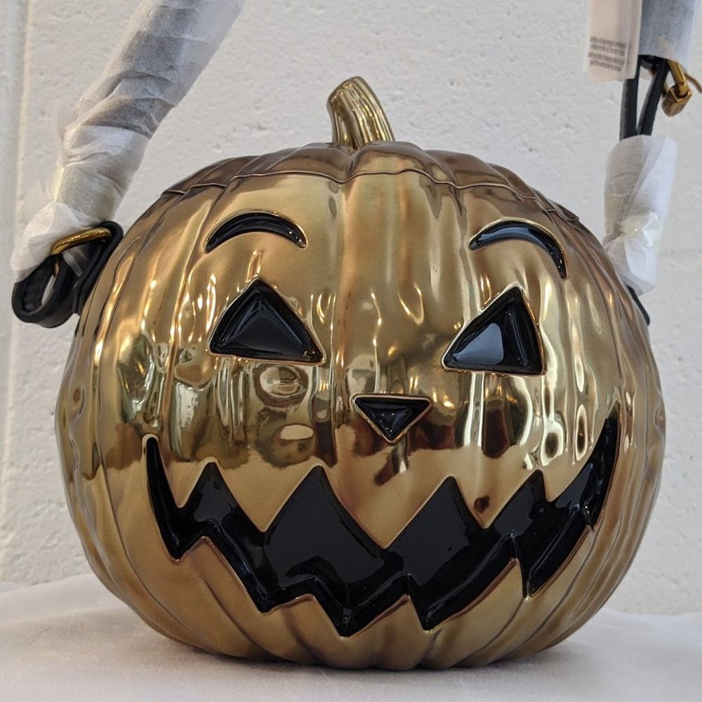 Halloween 🎃 SS20 Moschino Couture JeremyScott Laminated Pumpkin Bronze Handbag - Picture 11 of 16